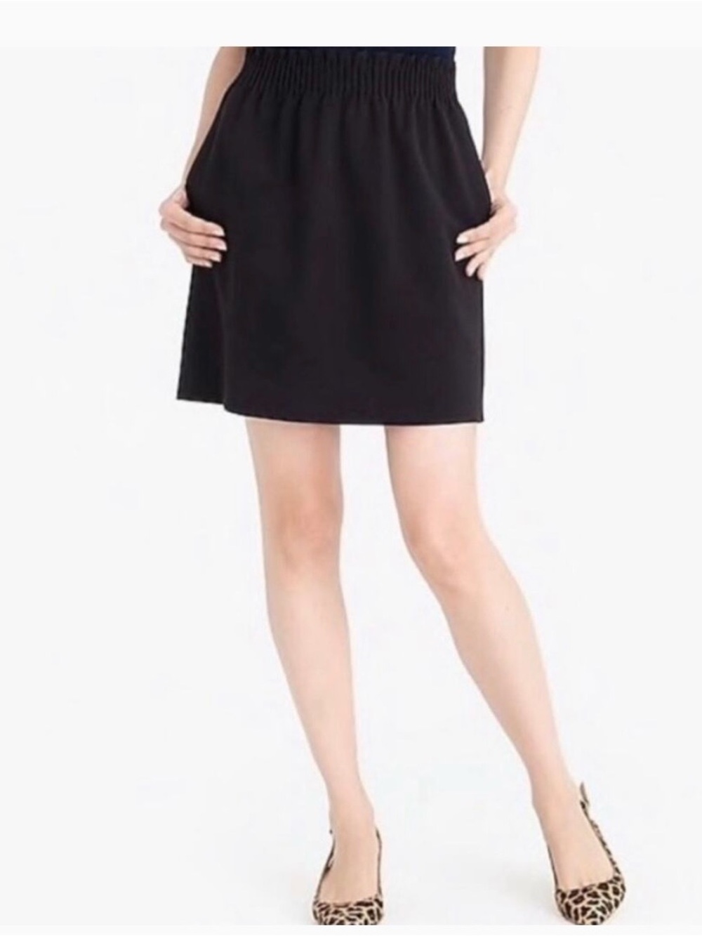 J. Crew Black Elastic Smocked Mini Skirt preppy classic